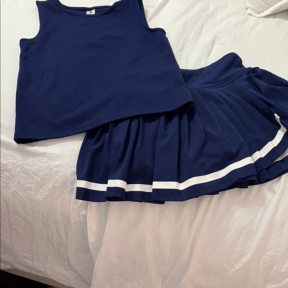 Navy Blue Sleeveless Top and Skirt Set